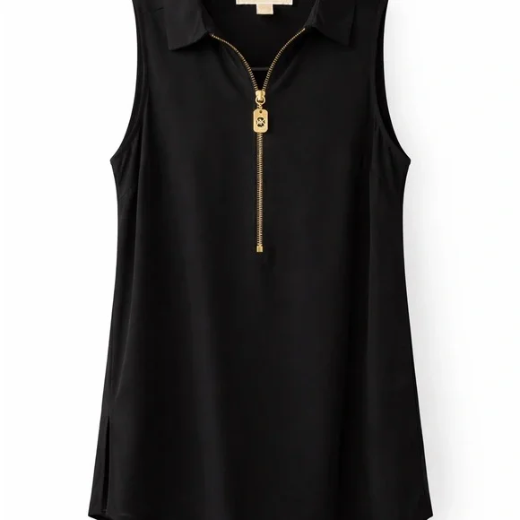 Michael Kors Black Sleeveless Blouse Gold Zip Front Size S - Picture 5 of 6